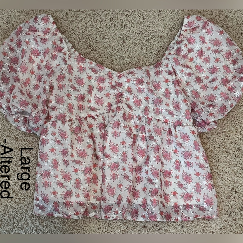 Altar'd State White and Pink Floral Blouse